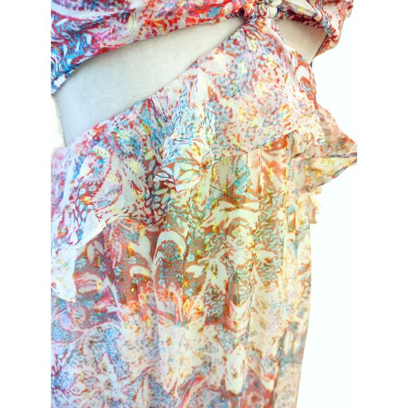 NWOT Rococo Sand Paola Halter Cutout Metallic Ruffle Maxi Dress $445 Medium - Picture 6 of 10